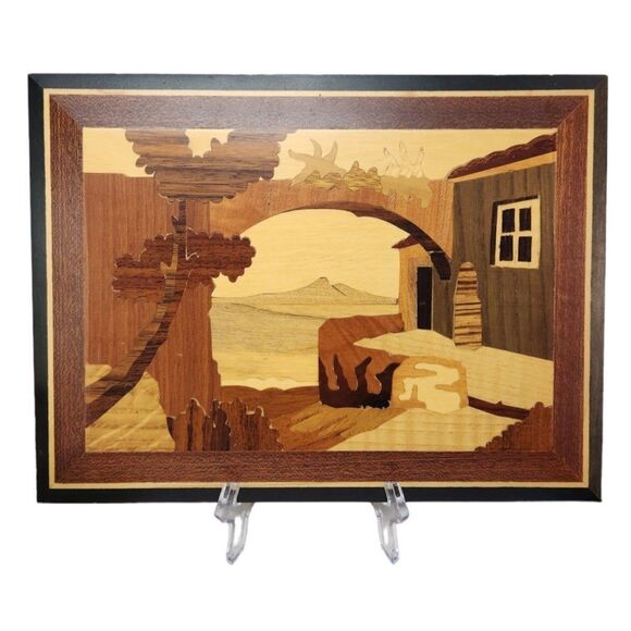 Vintage Italian Villa Archway by the Seaside Wood Inlay Marquetry Handcrafted - Picture 1 of 7